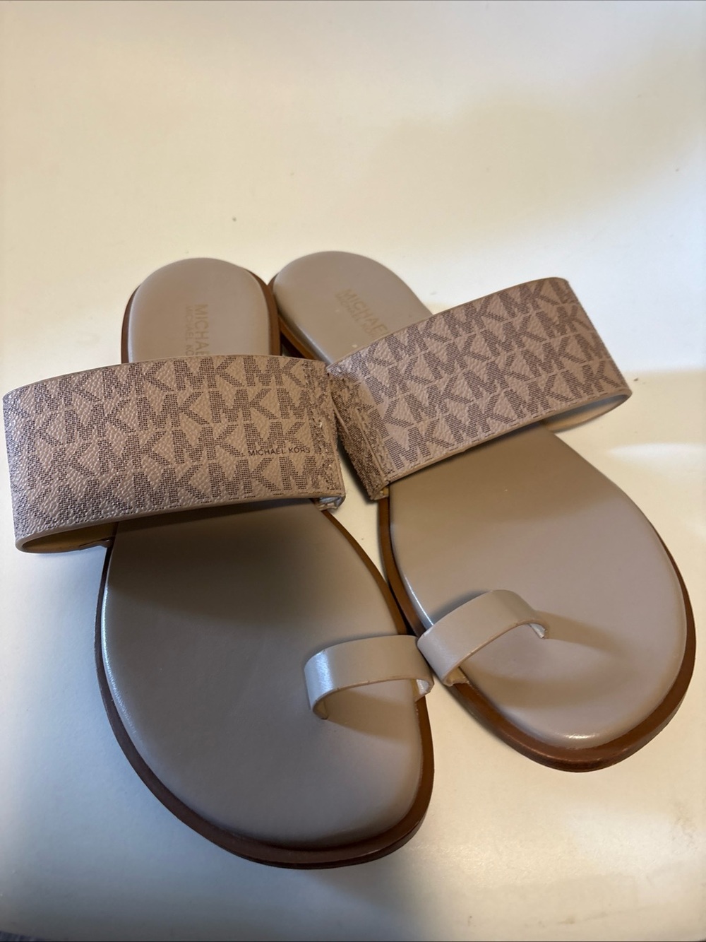 MICHAEL Michael Kors Taupe MK Logo Slide Sandals